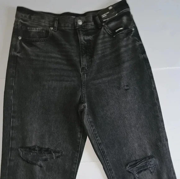 High Waisted Black Ripped Straight Ankle Jeans - Picture 8 of 9